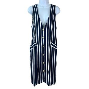 Jonathan Martin Vtg 90s Navy White Nautical Stripped Button Pencil Dress 7/8